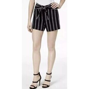 Bar III Tie Belt Striped Shorts Black White Size 10